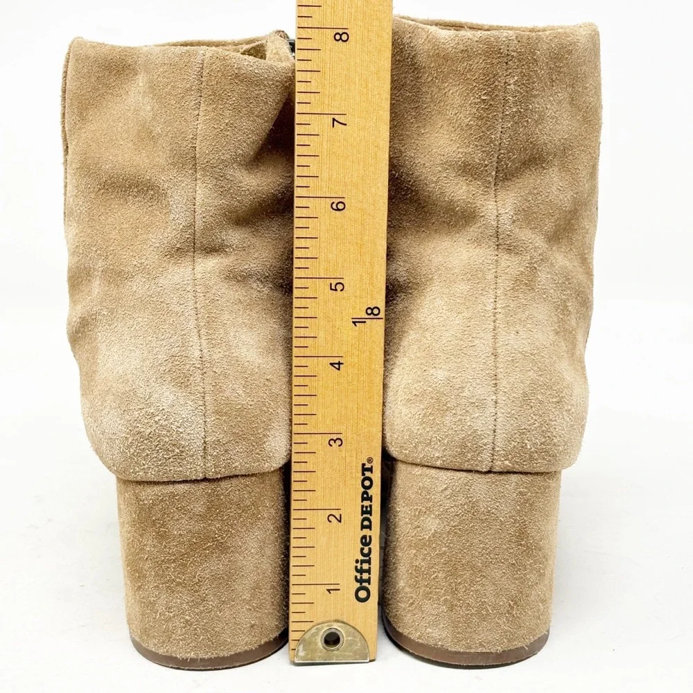 Splendid Tan Suede Ankle Boots Block Heel Round Toe Side Zip Size 6